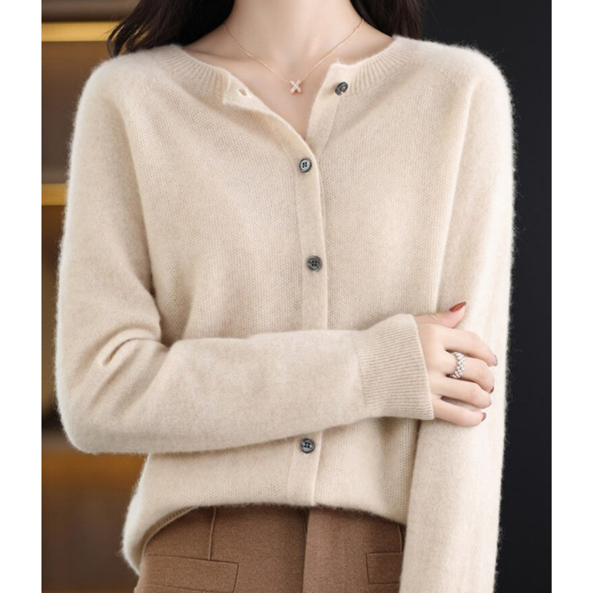 Alice & Ivy | Elegant Merino Wool Soft Cardigan with Round Neck