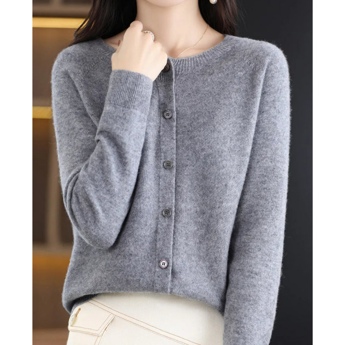 Alice & Ivy | Elegant Merino Wool Soft Cardigan with Round Neck