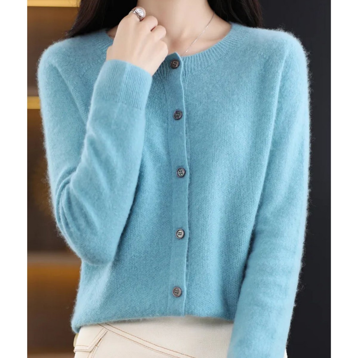 Alice & Ivy | Elegant Merino Wool Soft Cardigan with Round Neck