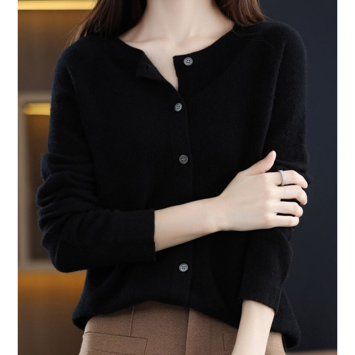 Alice & Ivy | Elegant Merino Wool Soft Cardigan with Round Neck