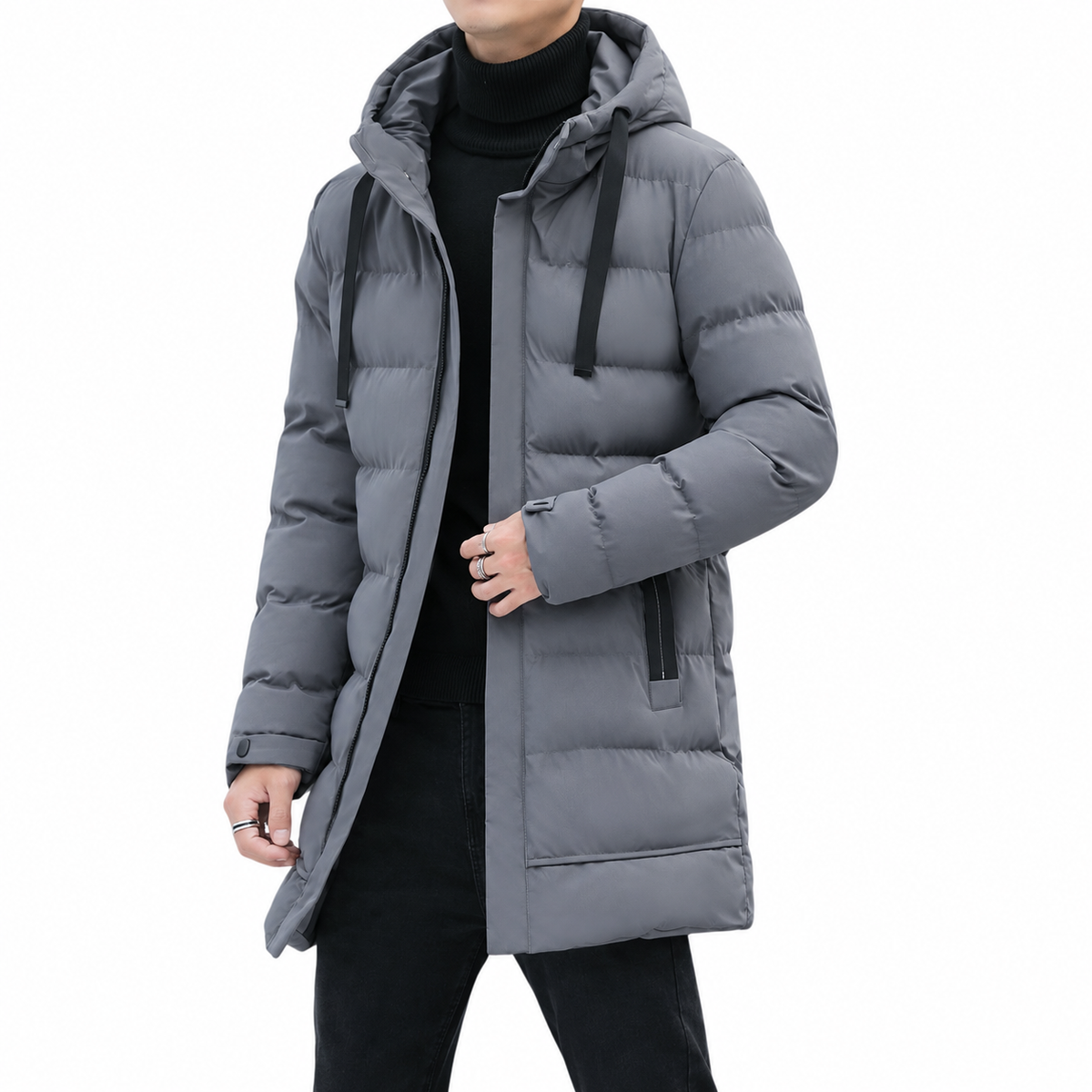 Leon™ | Lange Herren-Steppjacke mit Kapuze