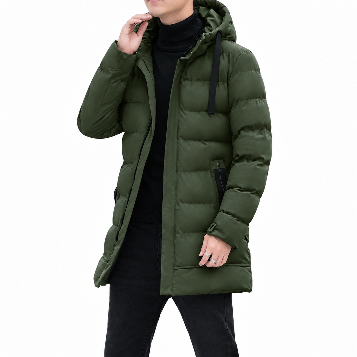 Leon™ | Lange Herren-Steppjacke mit Kapuze