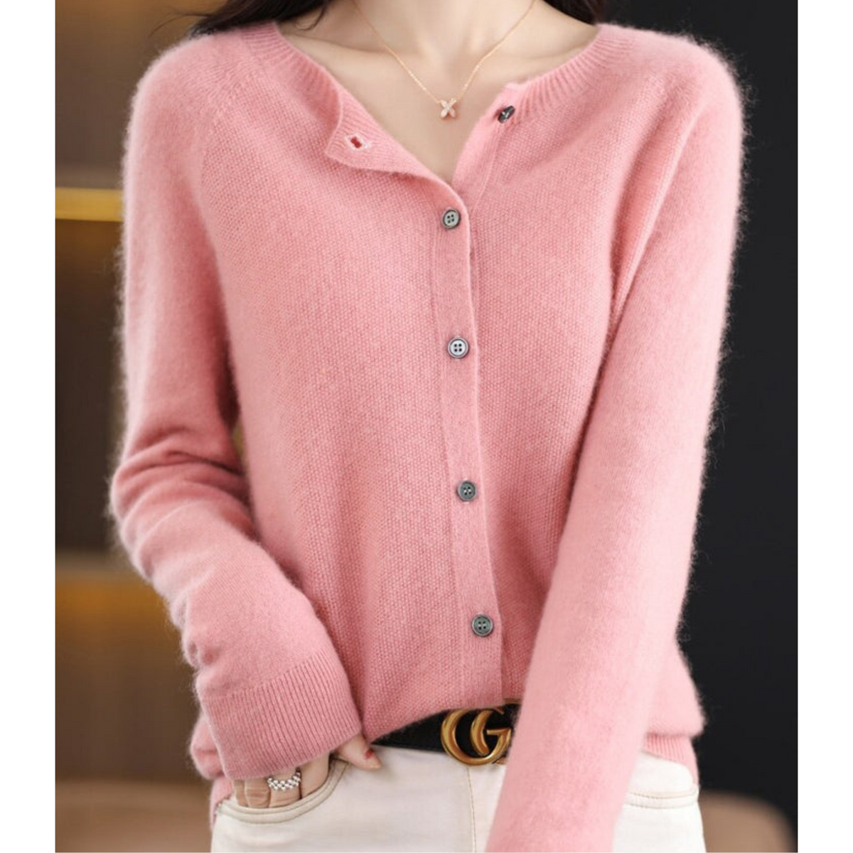 Alice & Ivy |  Elegant Merino Wool Soft Cardigan with Round Neck