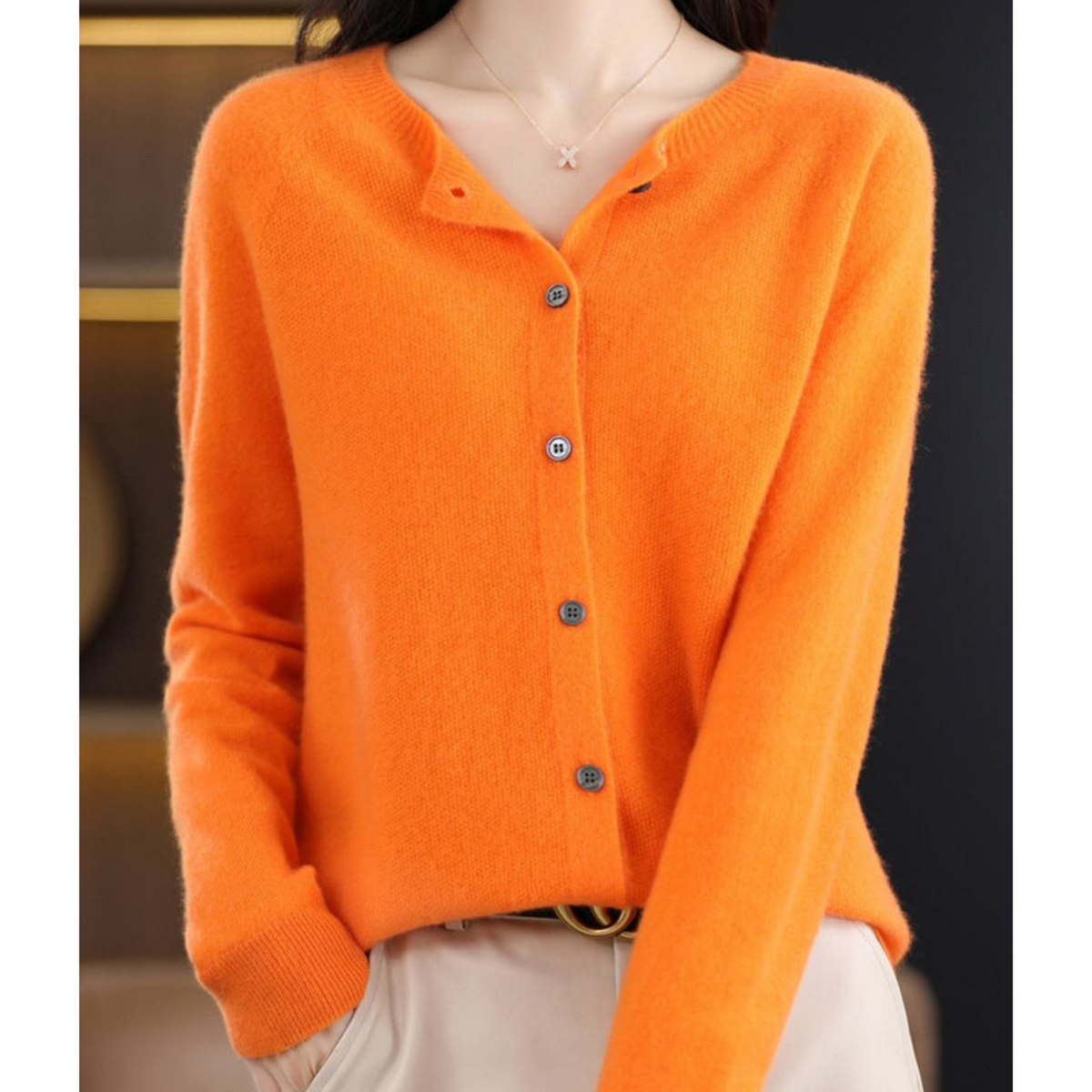 Alice & Ivy |  Elegant Merino Wool Soft Cardigan with Round Neck