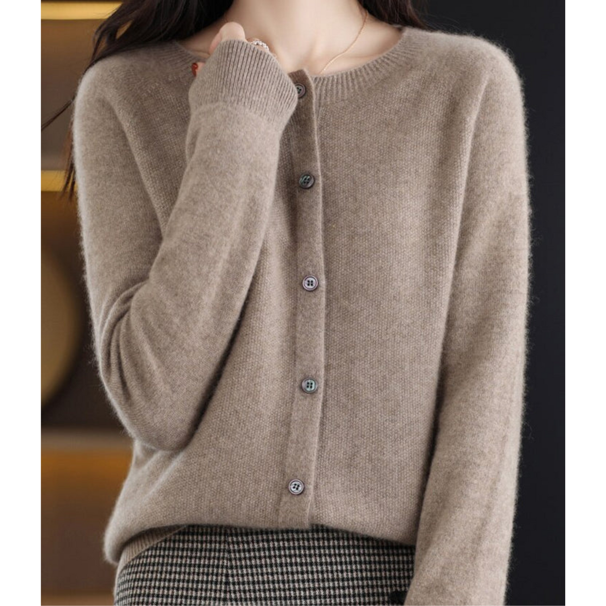 Alice & Ivy |  Elegant Merino Wool Soft Cardigan with Round Neck