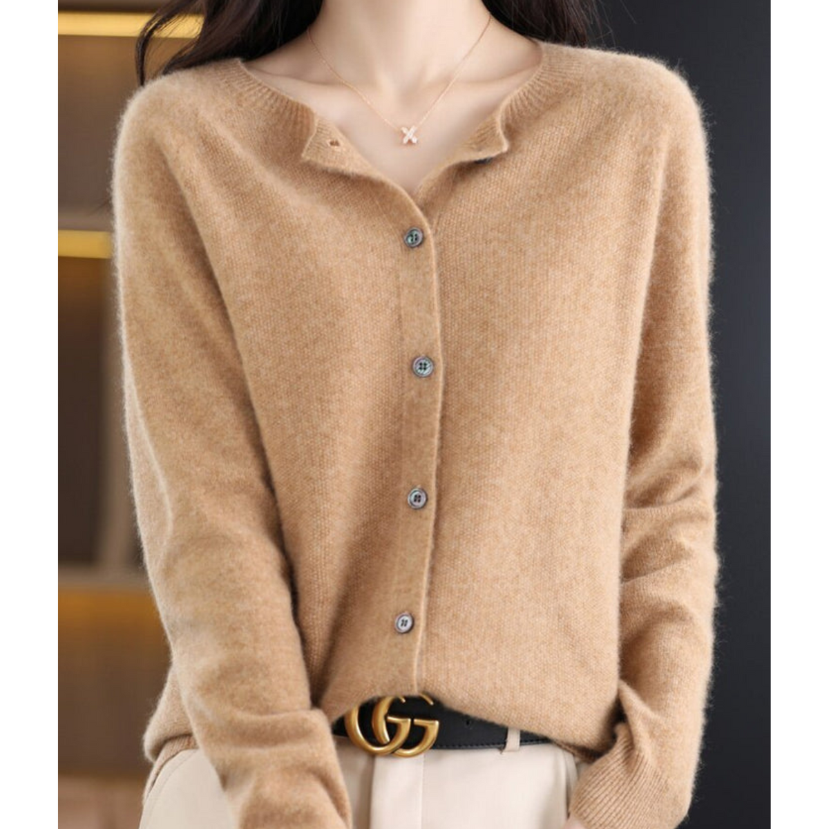 Alice & Ivy |  Elegant Merino Wool Soft Cardigan with Round Neck