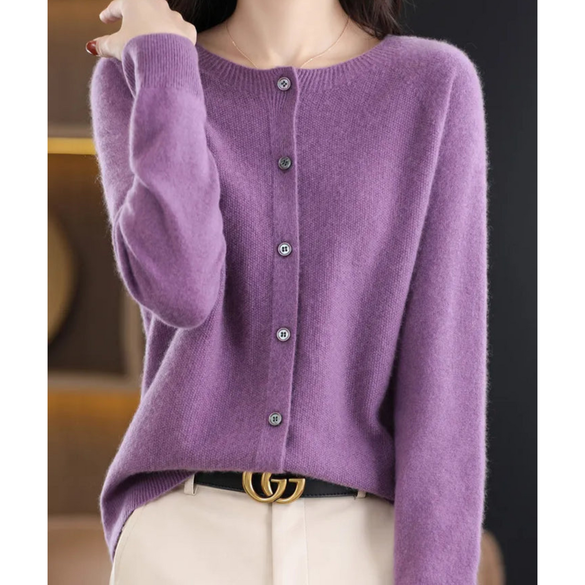 Alice & Ivy |  Elegant Merino Wool Soft Cardigan with Round Neck