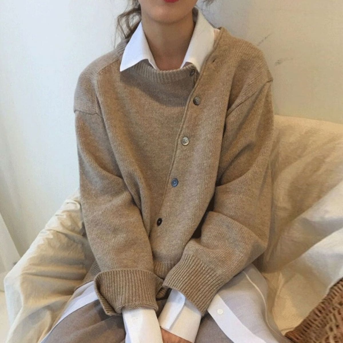 Alice & Ivy |  Asymmetrical Buttons Casual Layering All Seasons