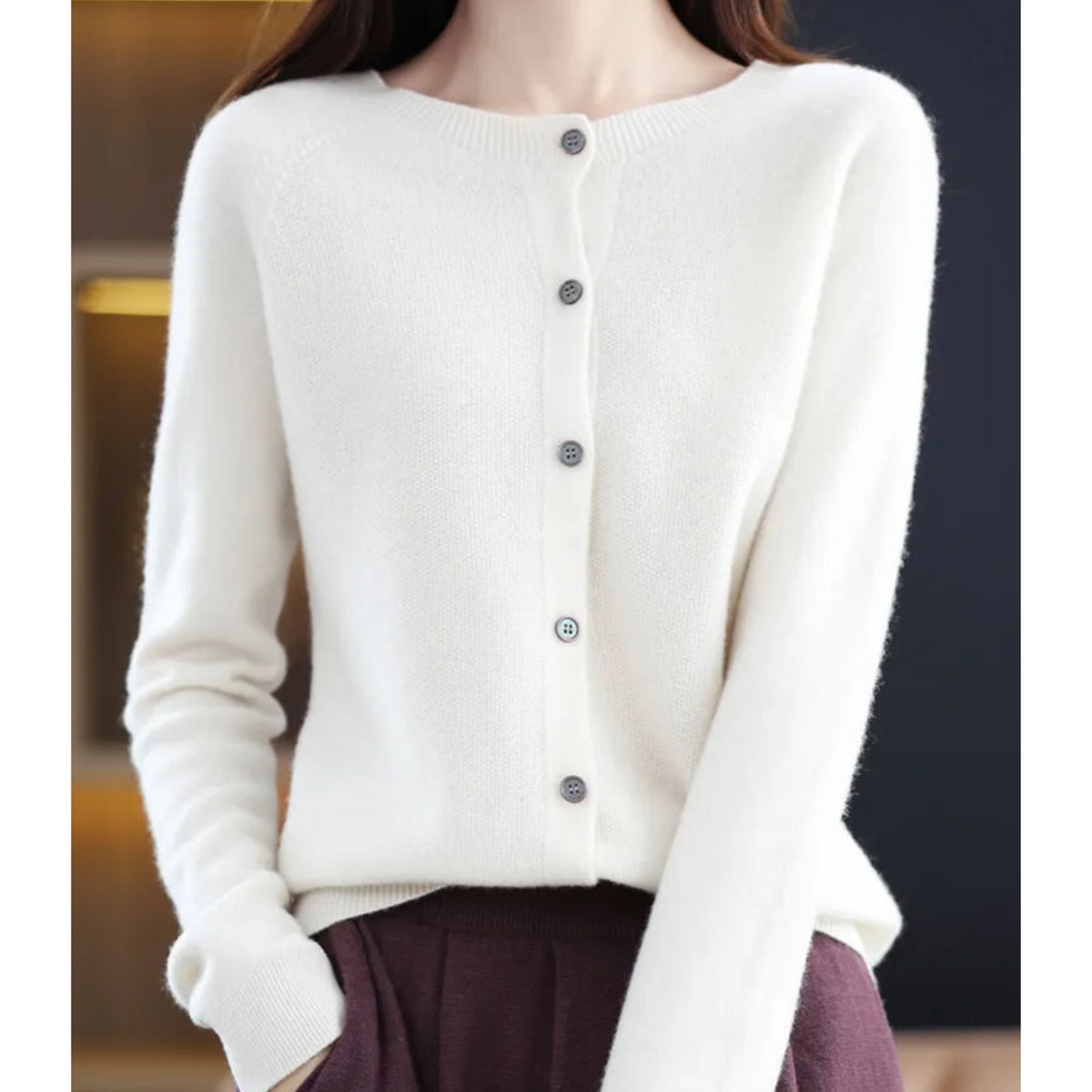 Alice & Ivy |  Elegant Merino Wool Soft Cardigan with Round Neck
