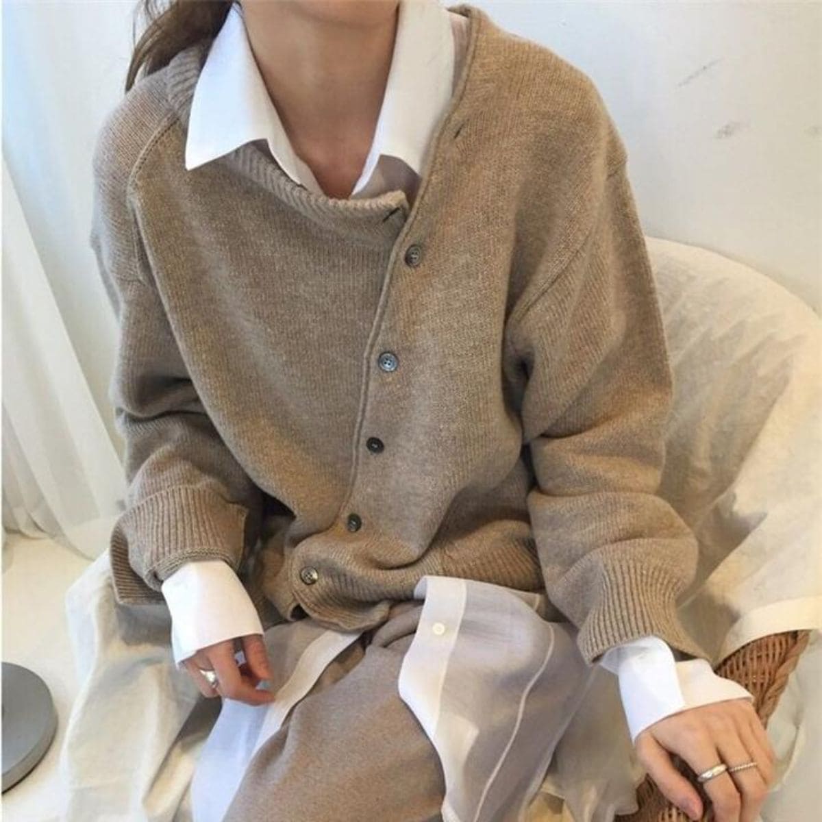 Alice & Ivy |  Asymmetrical Buttons Casual Layering All Seasons