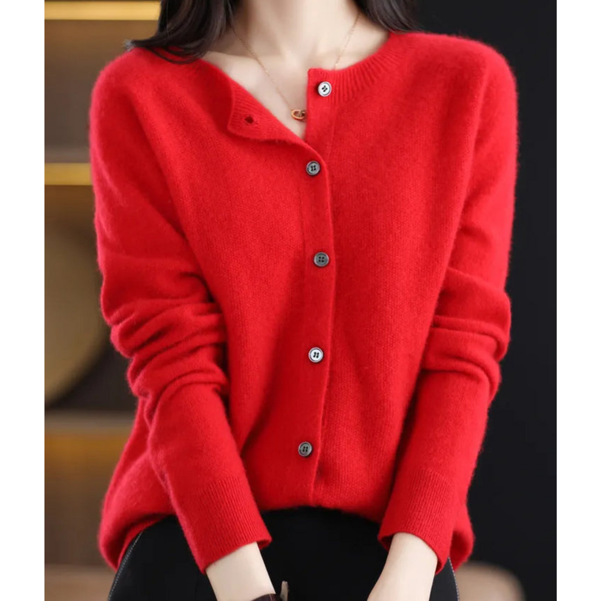 Alice & Ivy |  Elegant Merino Wool Soft Cardigan with Round Neck