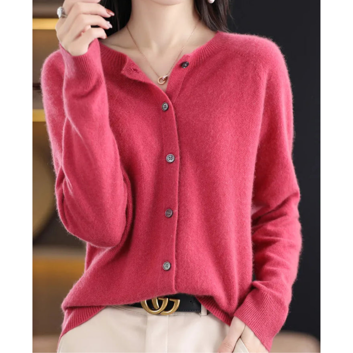 Alice & Ivy |  Elegant Merino Wool Soft Cardigan with Round Neck