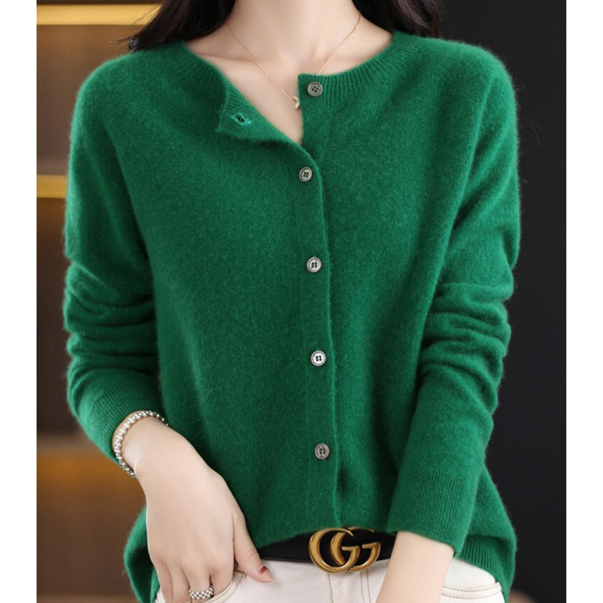 Alice & Ivy |  Elegant Merino Wool Soft Cardigan with Round Neck