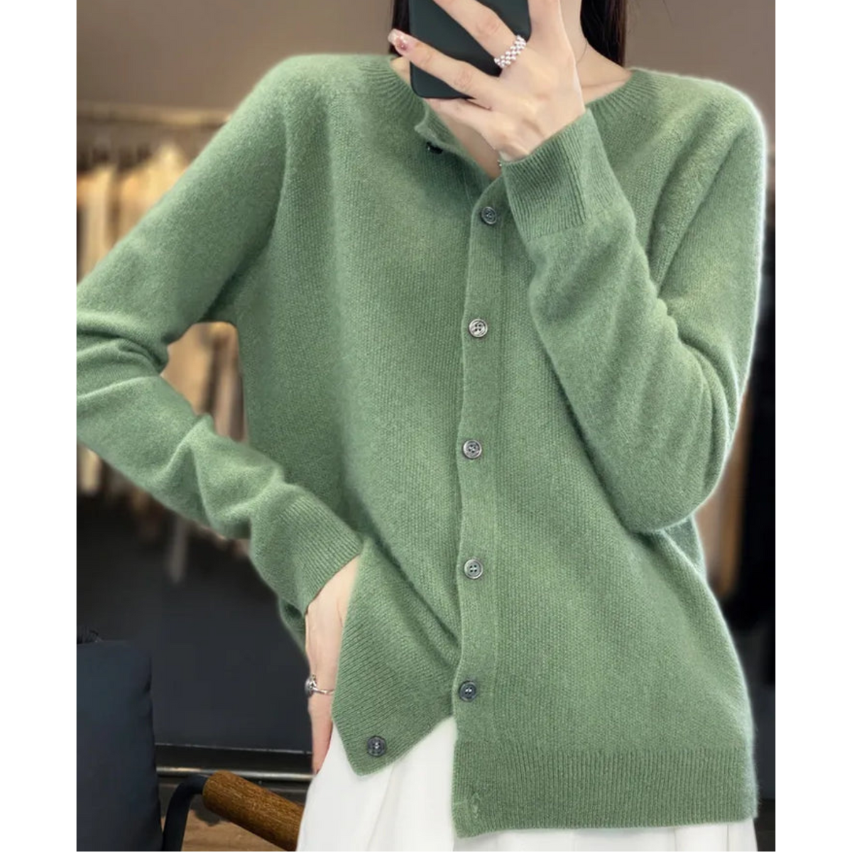 Alice & Ivy |  Elegant Merino Wool Soft Cardigan with Round Neck