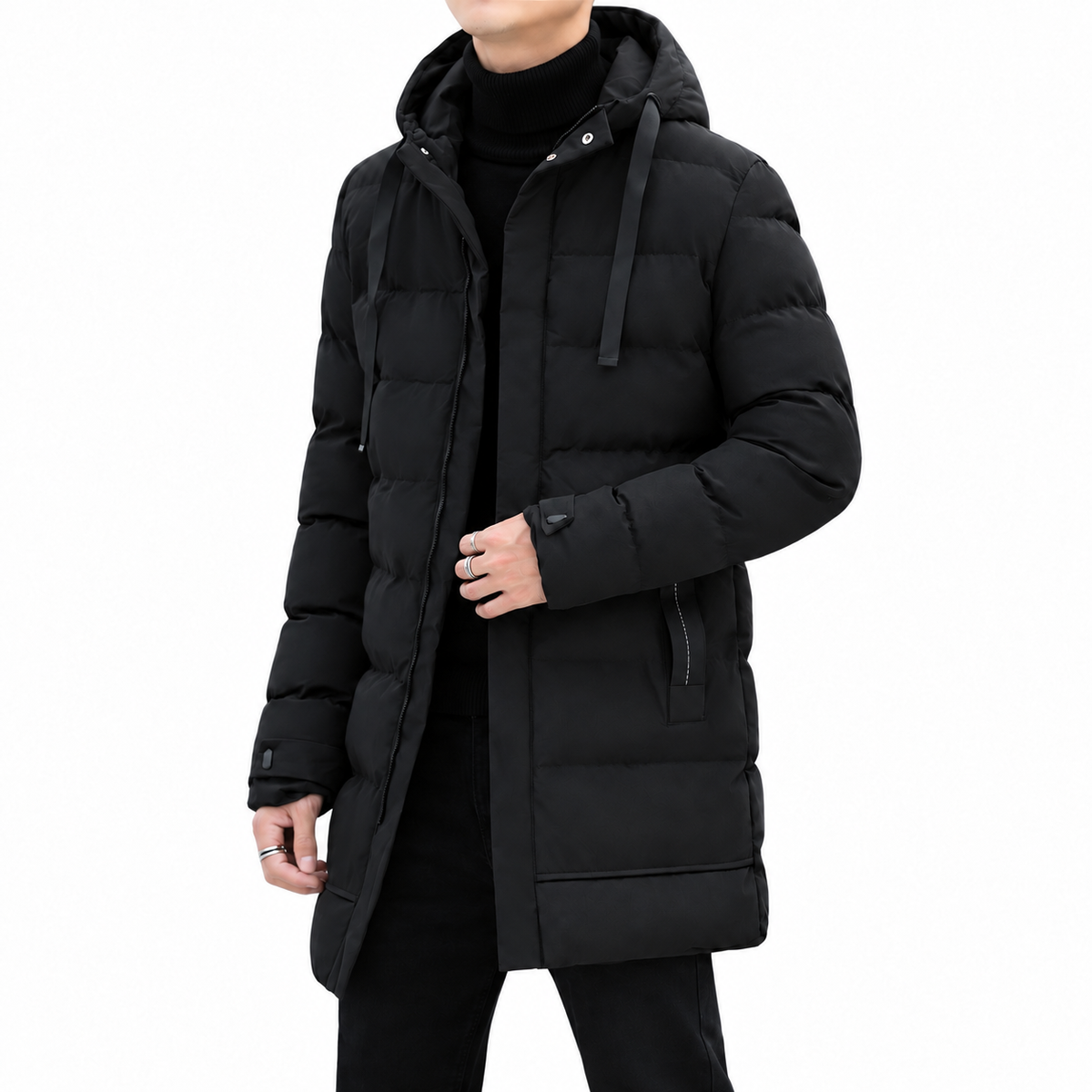 Leon™ | Lange Herren-Steppjacke mit Kapuze